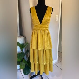 Gold Tiered V-Neck Women's Dress